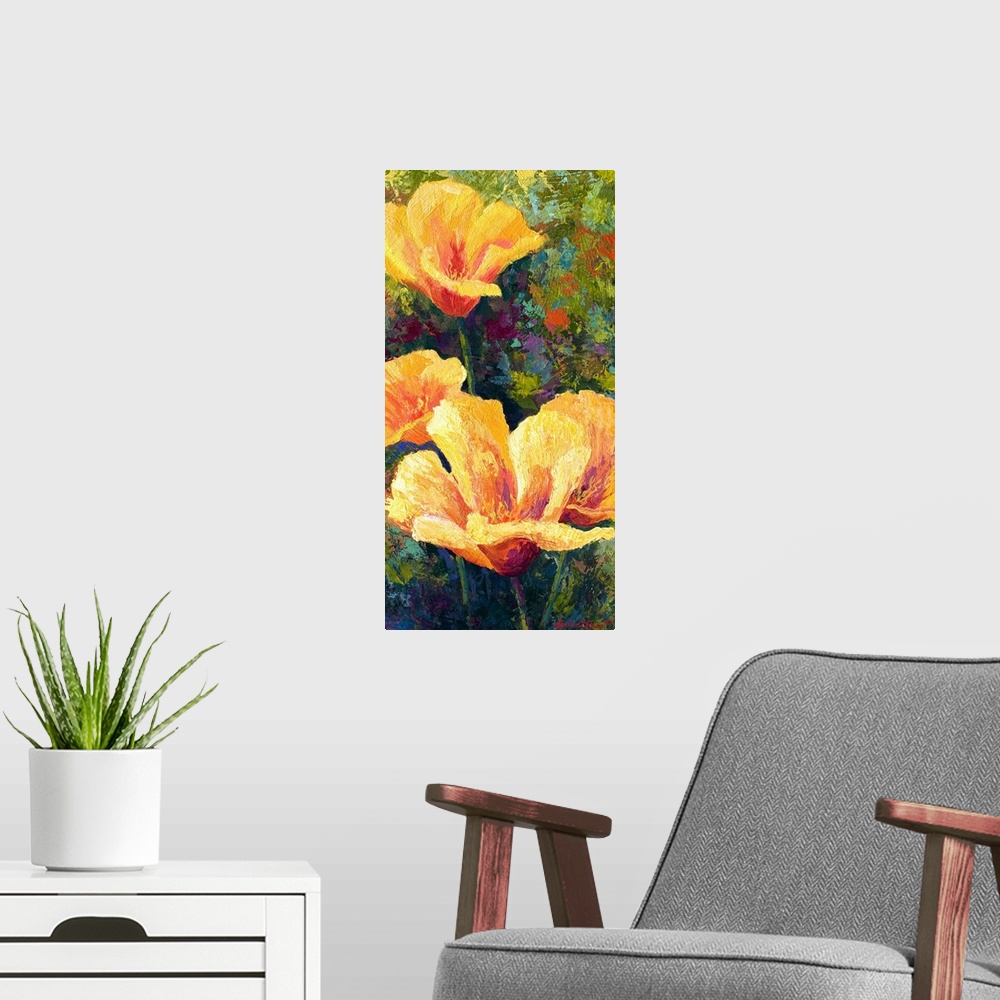 A modern room featuring Yellow Field Poppies