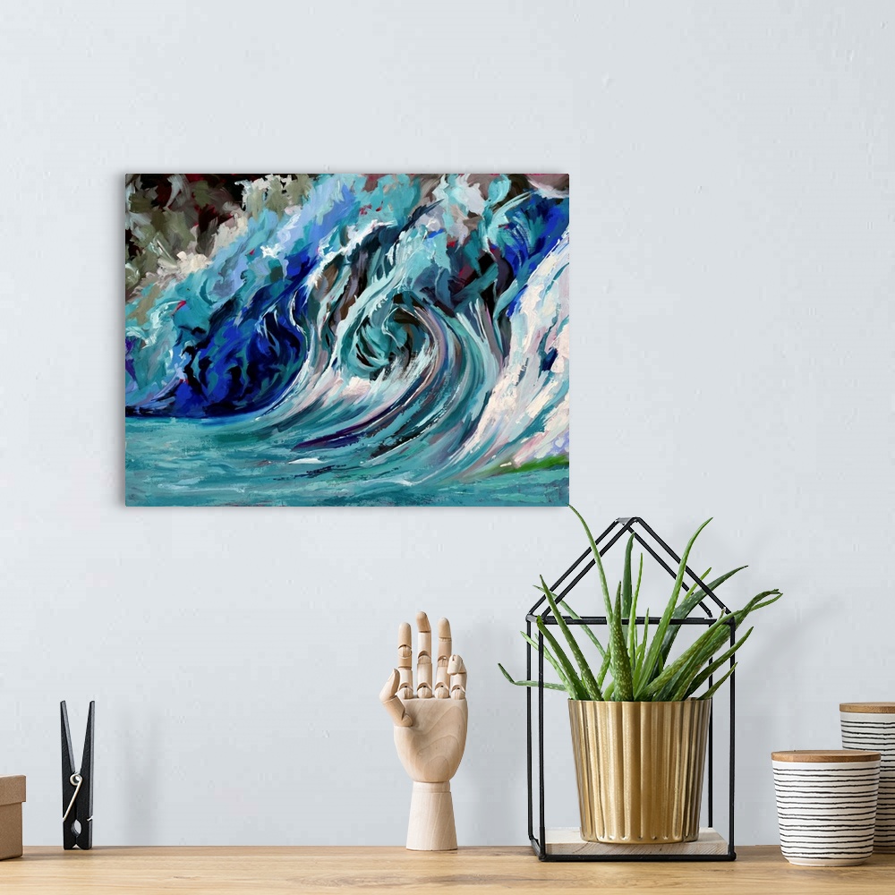 A bohemian room featuring Ocean wave in all its fury.
