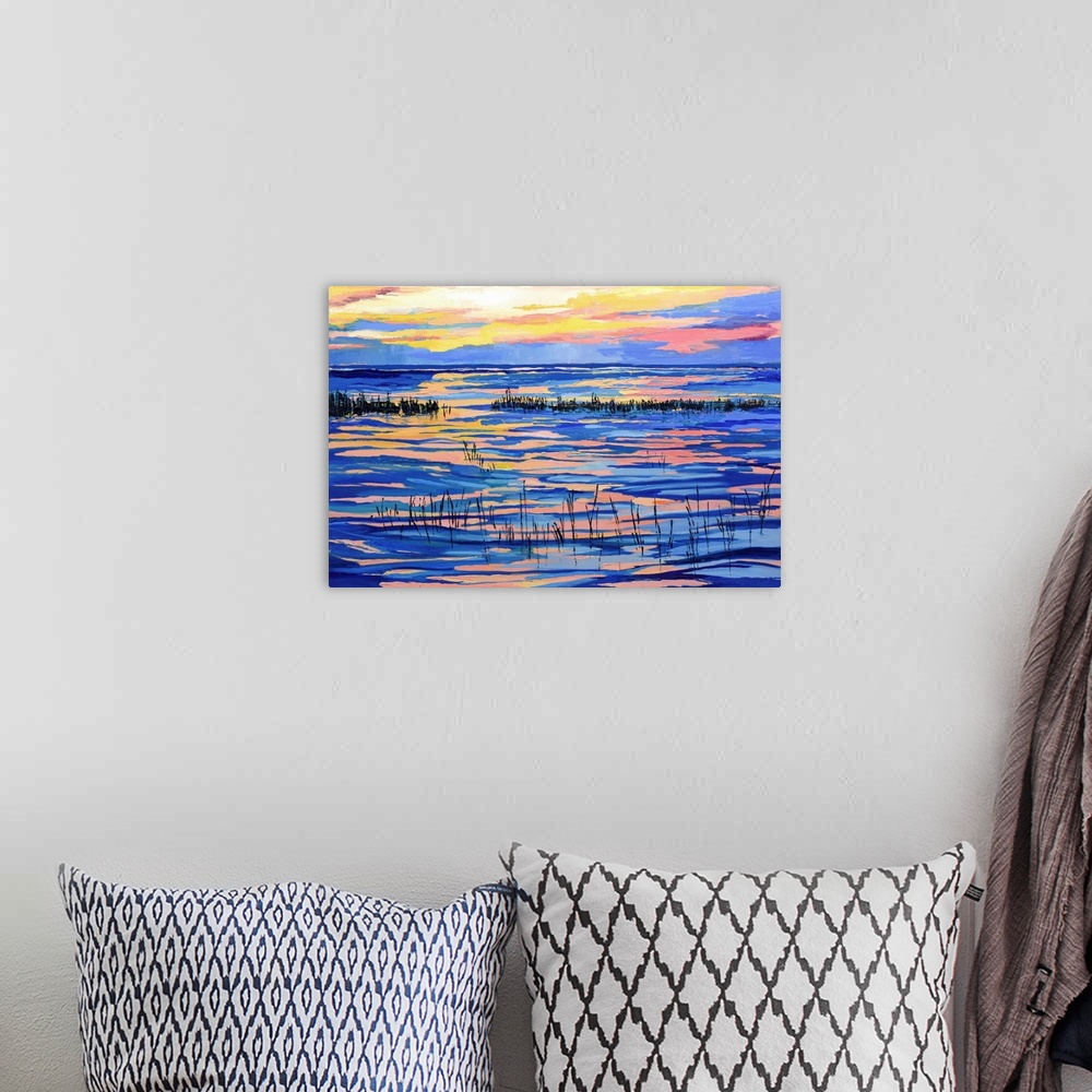 A bohemian room featuring Sunset over water scene iin Cape Cod.