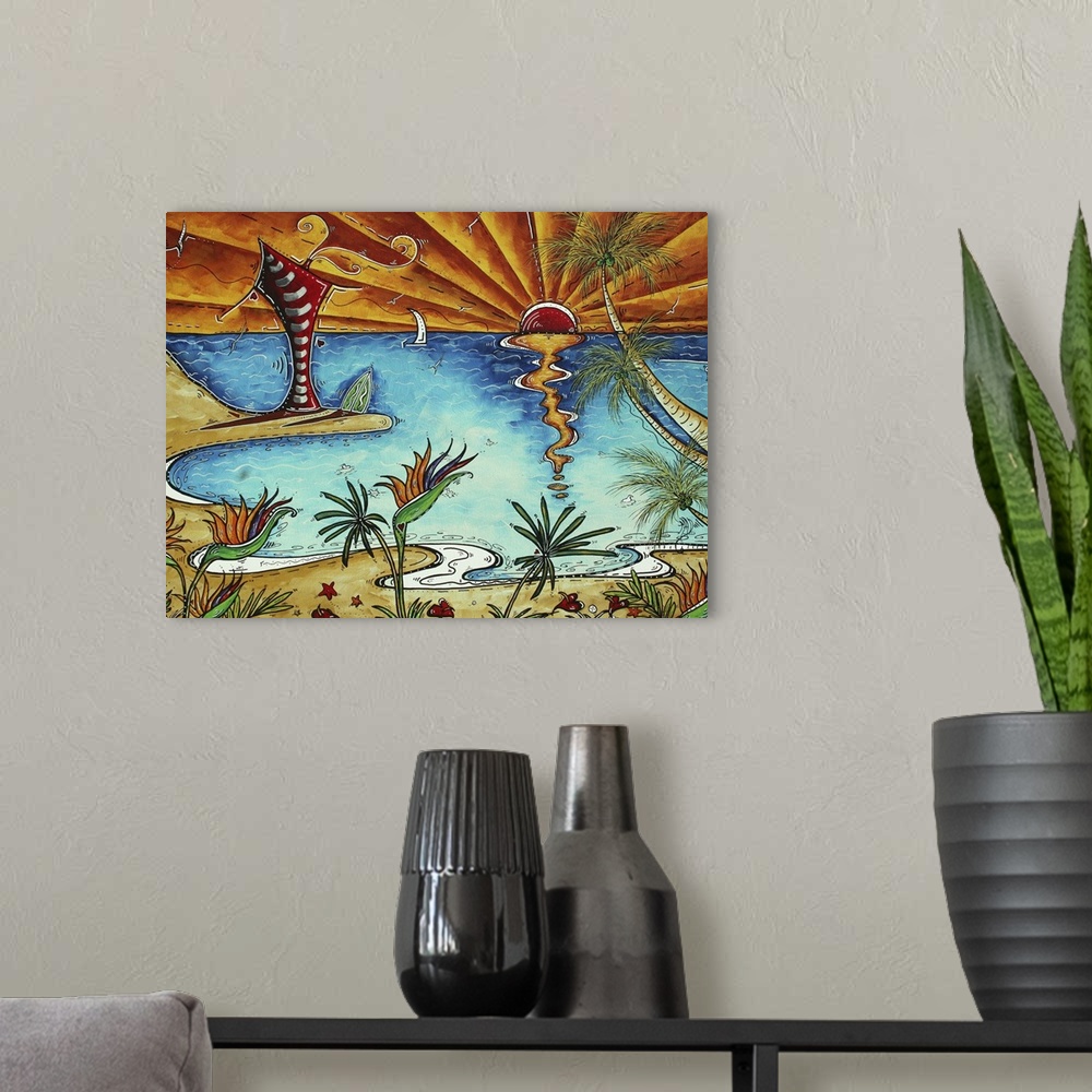 A modern room featuring This Original and Sophisticated Whimsical Surf Painting is in MADART's Signature Style, a style o...