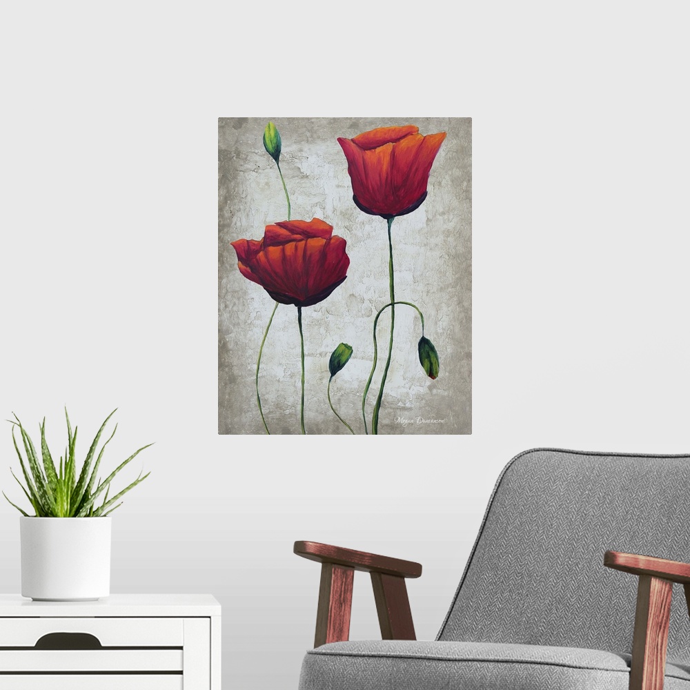 A modern room featuring Vibrant Poppies III