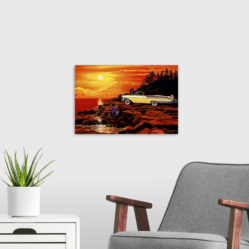 A modern room featuring Watching a beautiful sunset on the ocean. 1957 Mercury Turnpike Cruiser