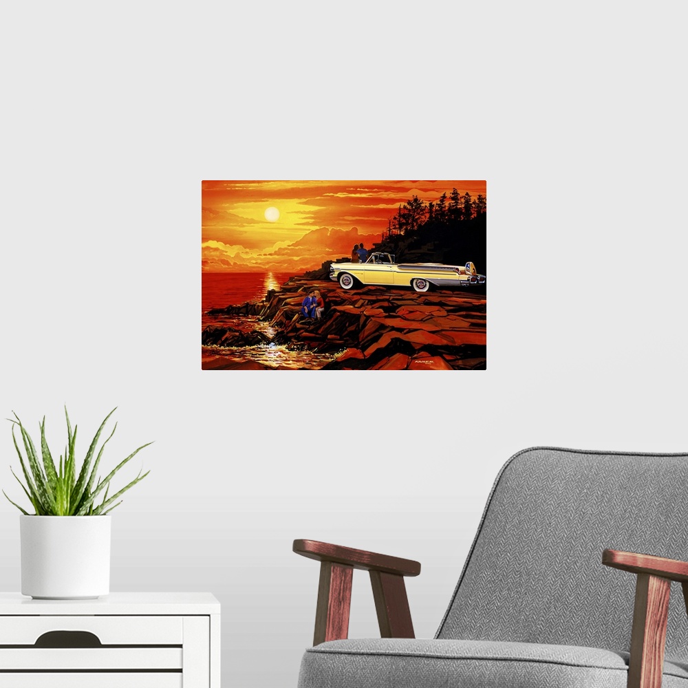 A modern room featuring Watching a beautiful sunset on the ocean. 1957 Mercury Turnpike Cruiser