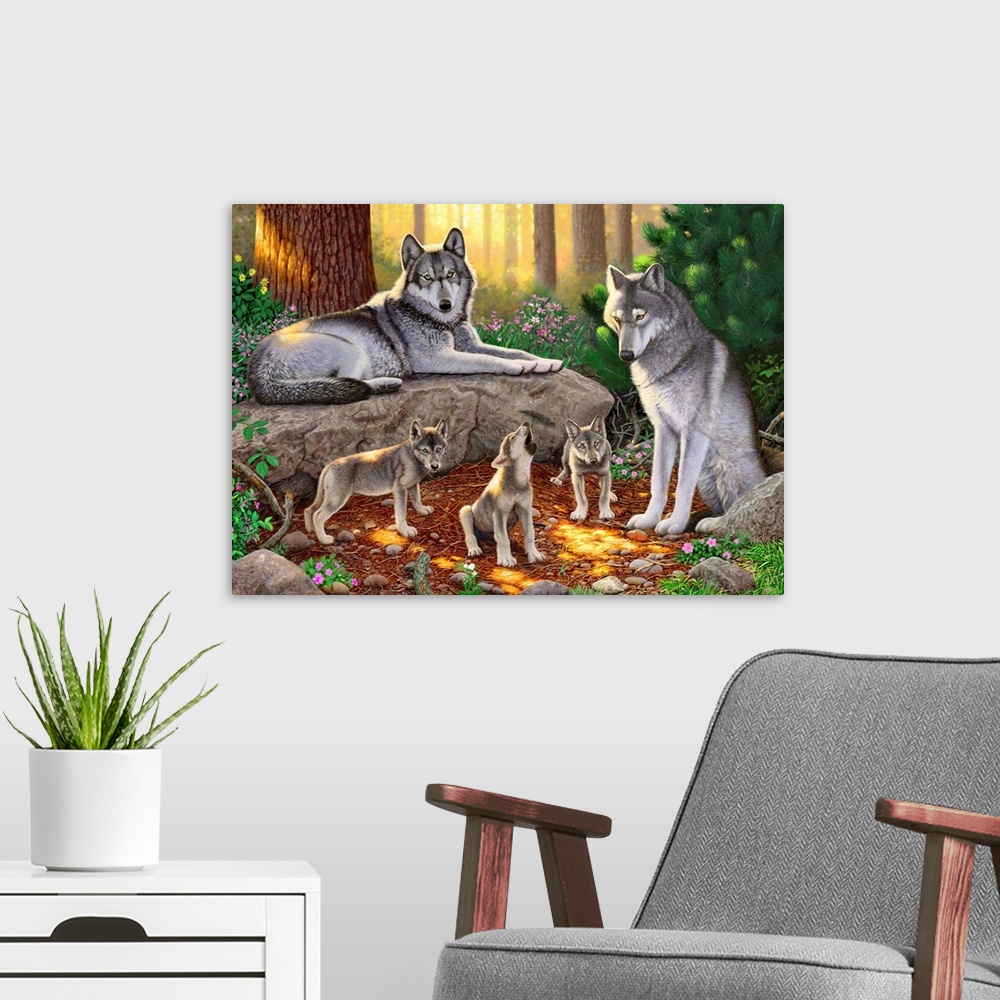 A modern room featuring A Family Of Wolves I