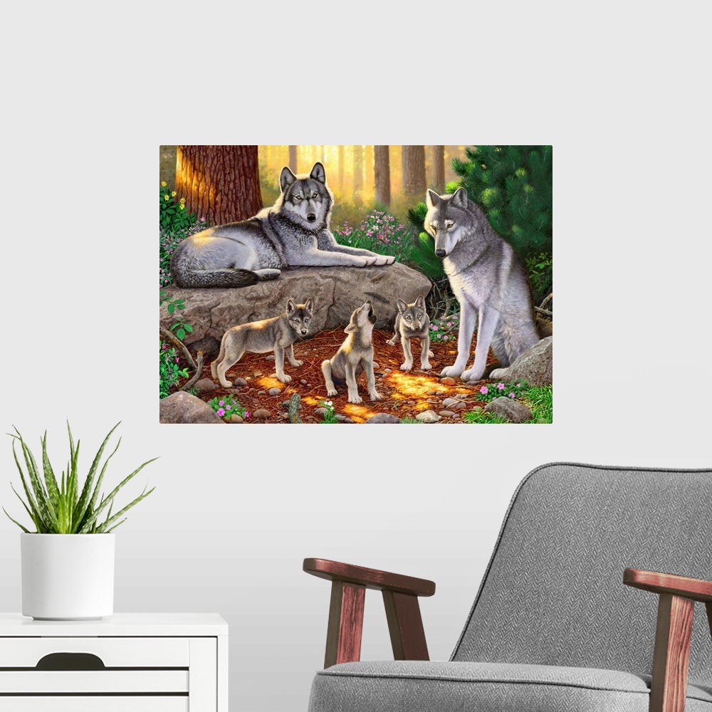 A modern room featuring A Family Of Wolves I