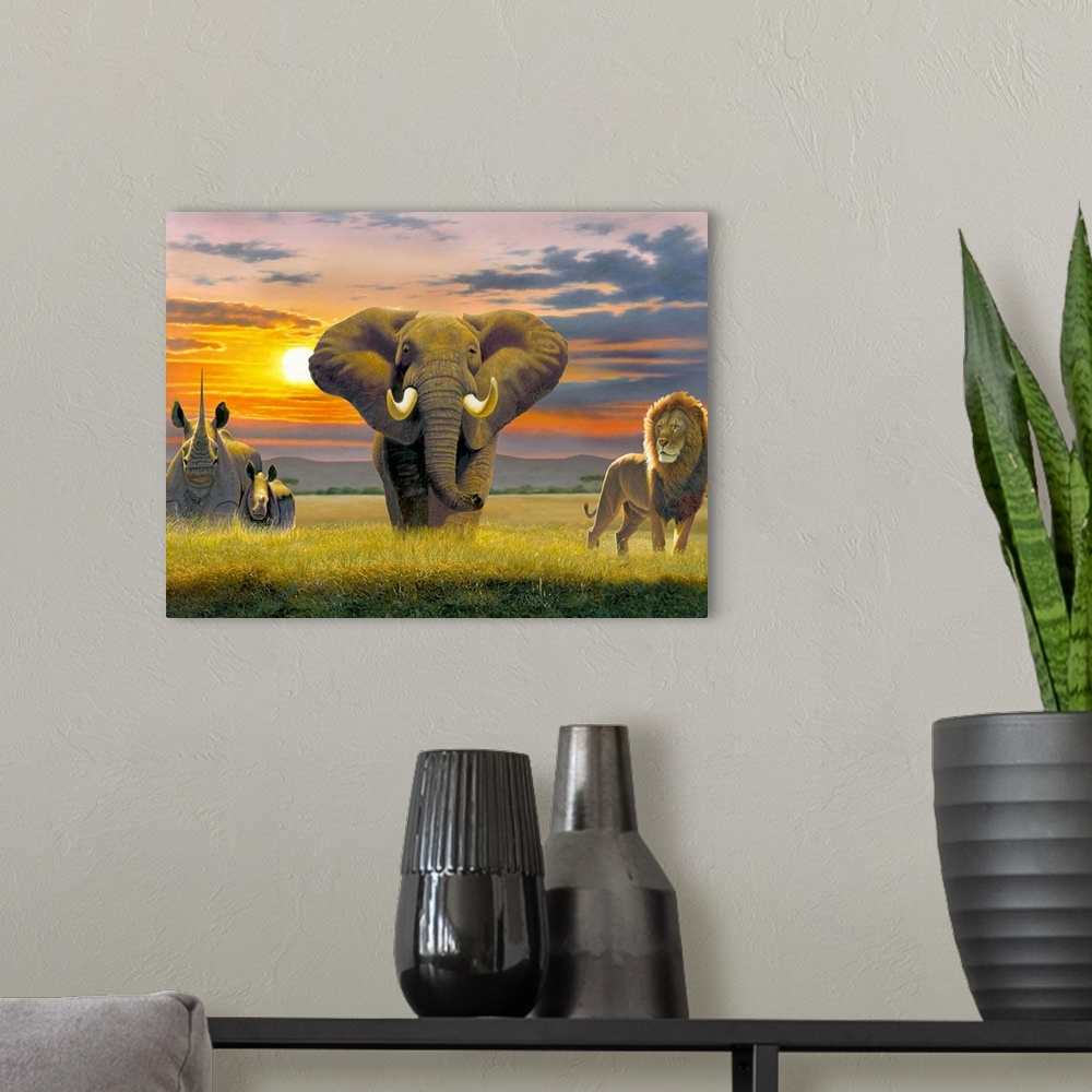 A modern room featuring Africa Triptych