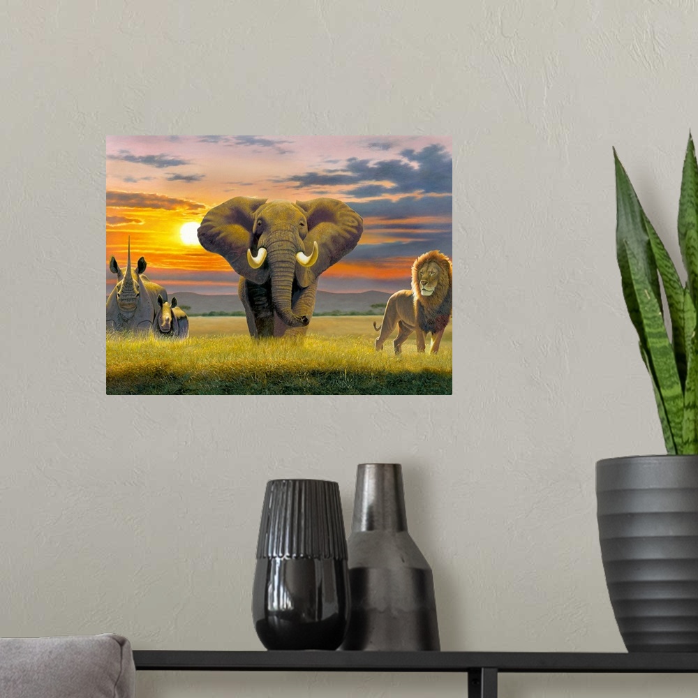 A modern room featuring Africa Triptych