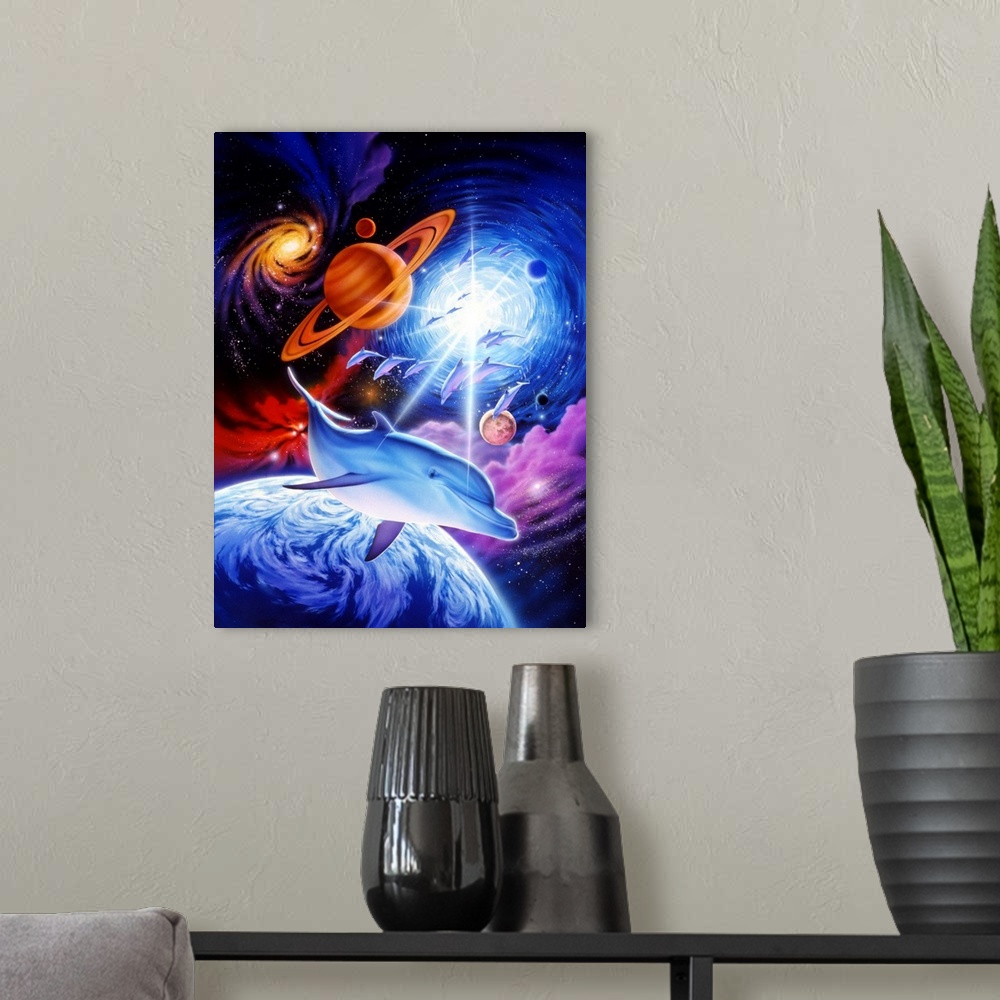 A modern room featuring Astral Dolphins I