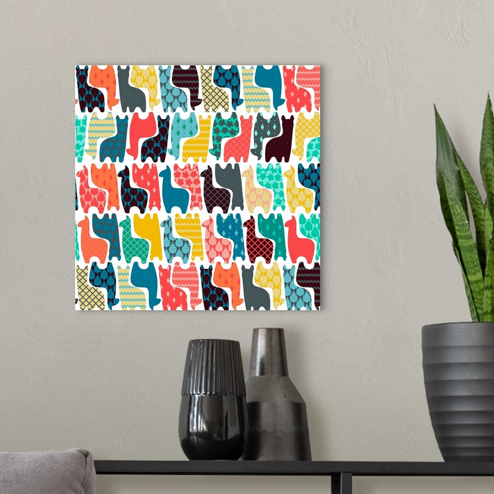 A modern room featuring GEO LLAMAS (ALSO AVAILABLE AS A REPEATING PATTERN)