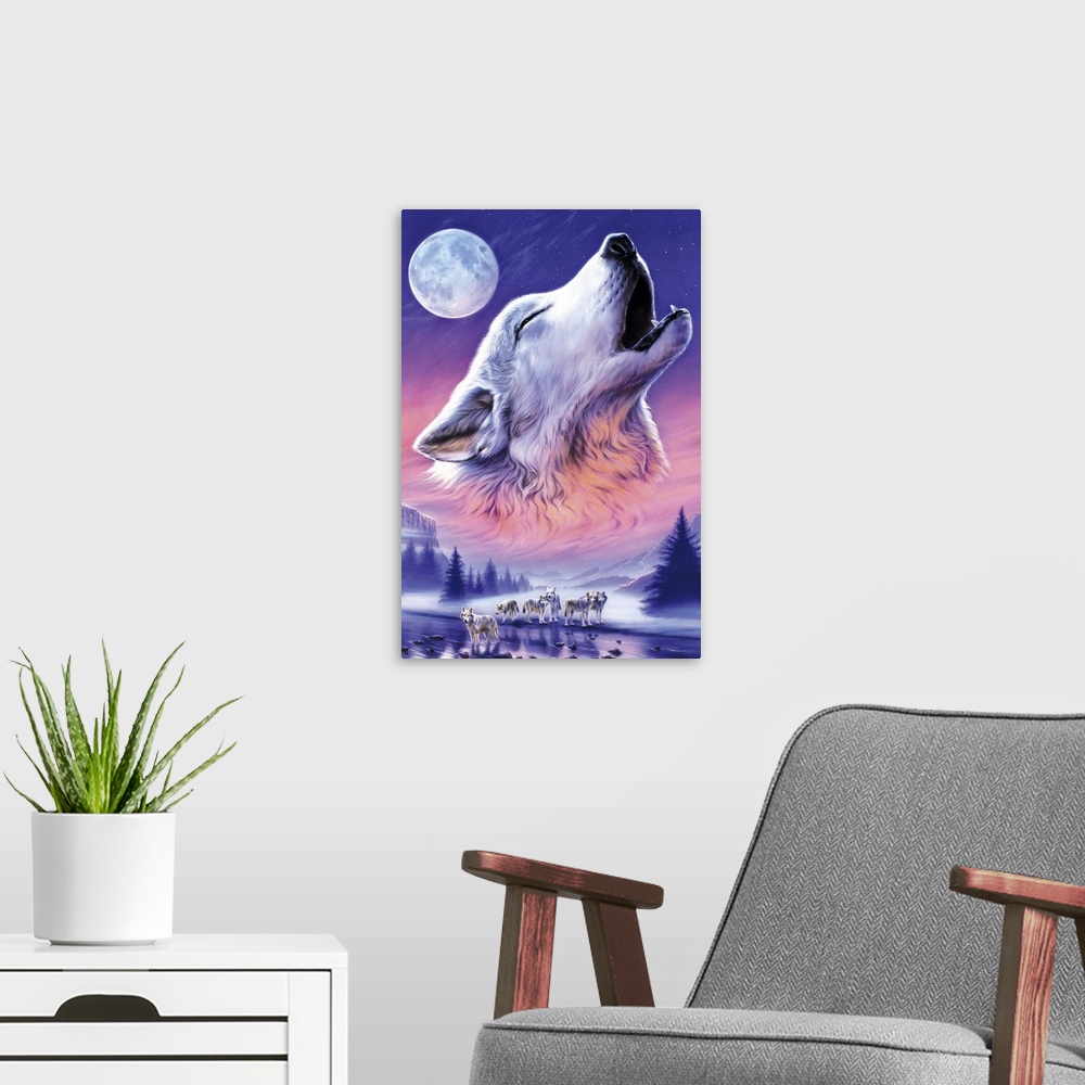 A modern room featuring Baying To The Moon