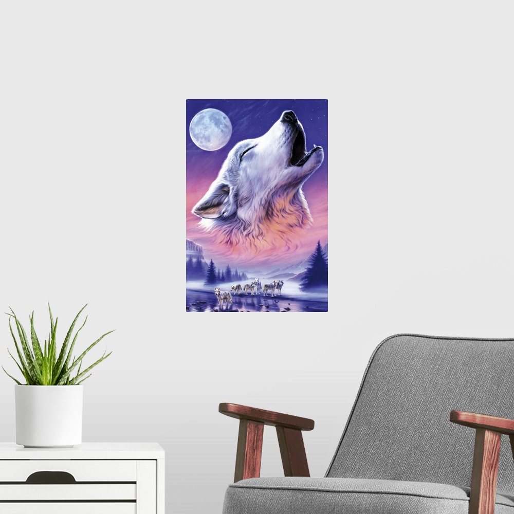 A modern room featuring Baying To The Moon
