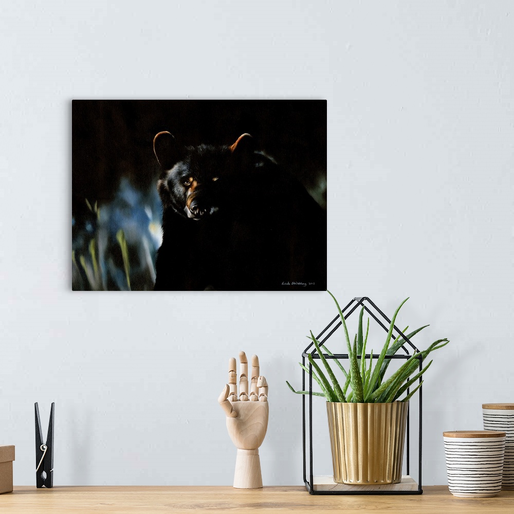 A bohemian room featuring Oil painting of a Black bear.