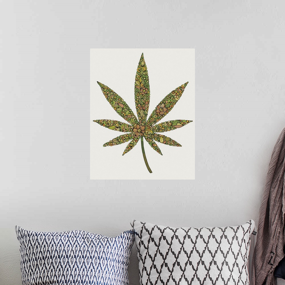 A bohemian room featuring Cannabis Leaf 1