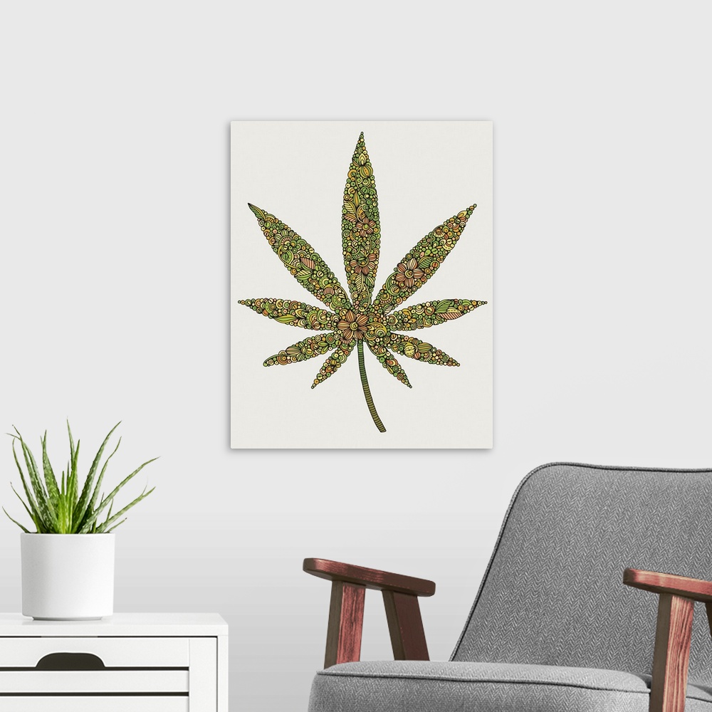 A modern room featuring Cannabis Leaf 1