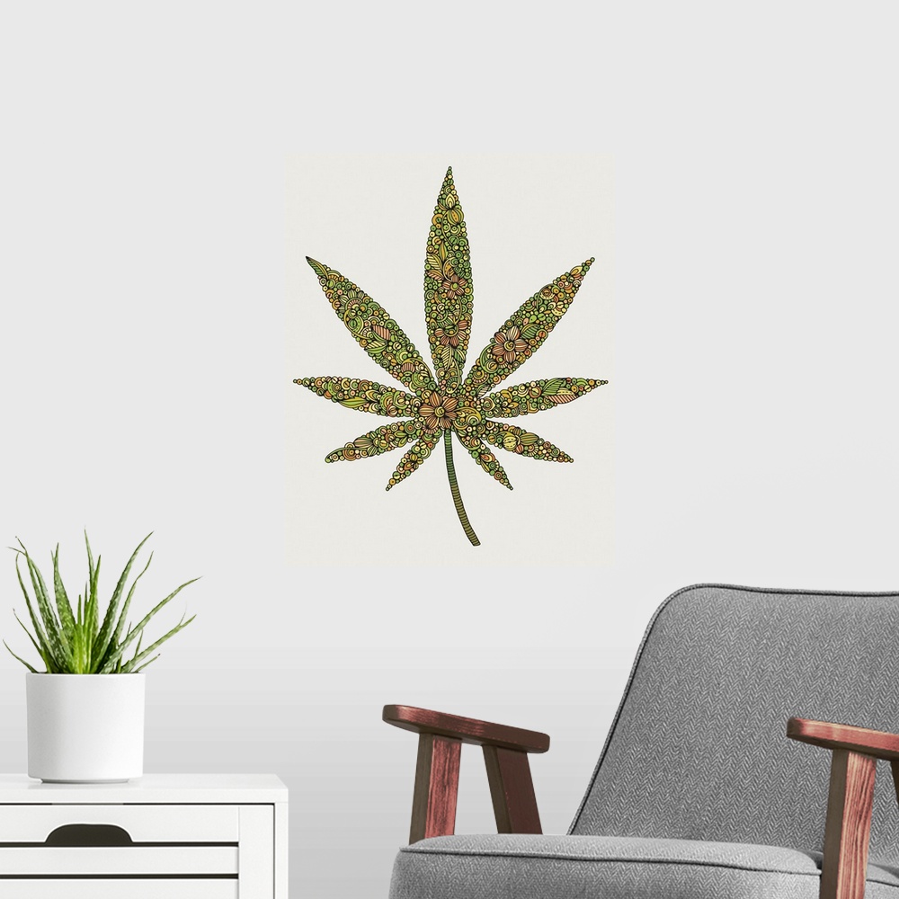 A modern room featuring Cannabis Leaf 1