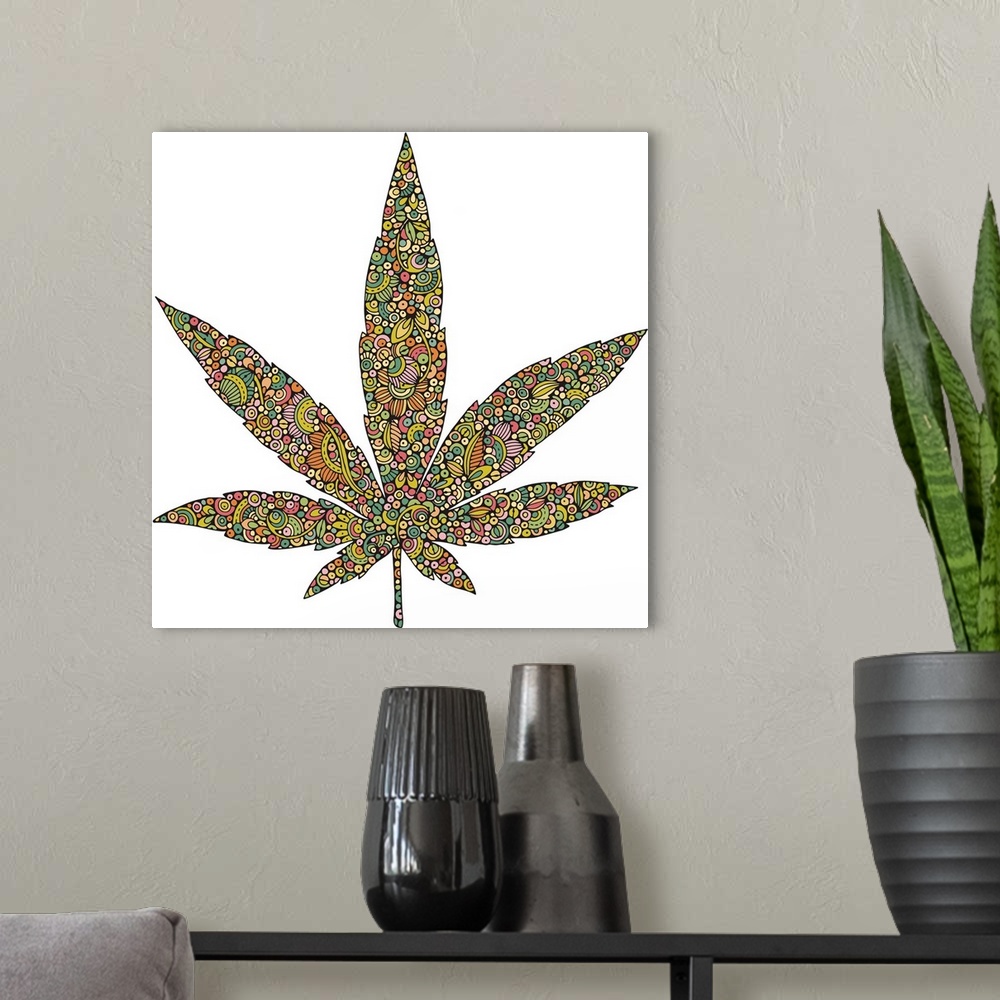 A modern room featuring Cannabis Leaf 2