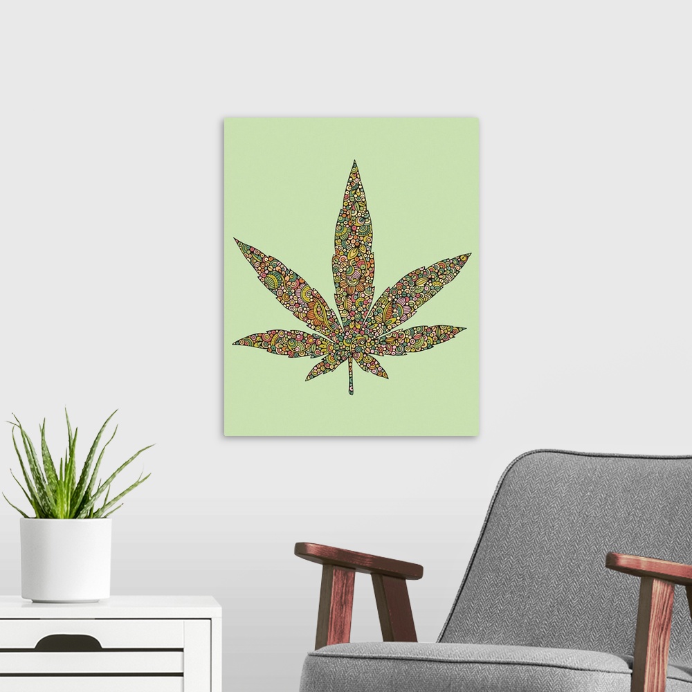 A modern room featuring Cannabis Leaf 2 (Green)