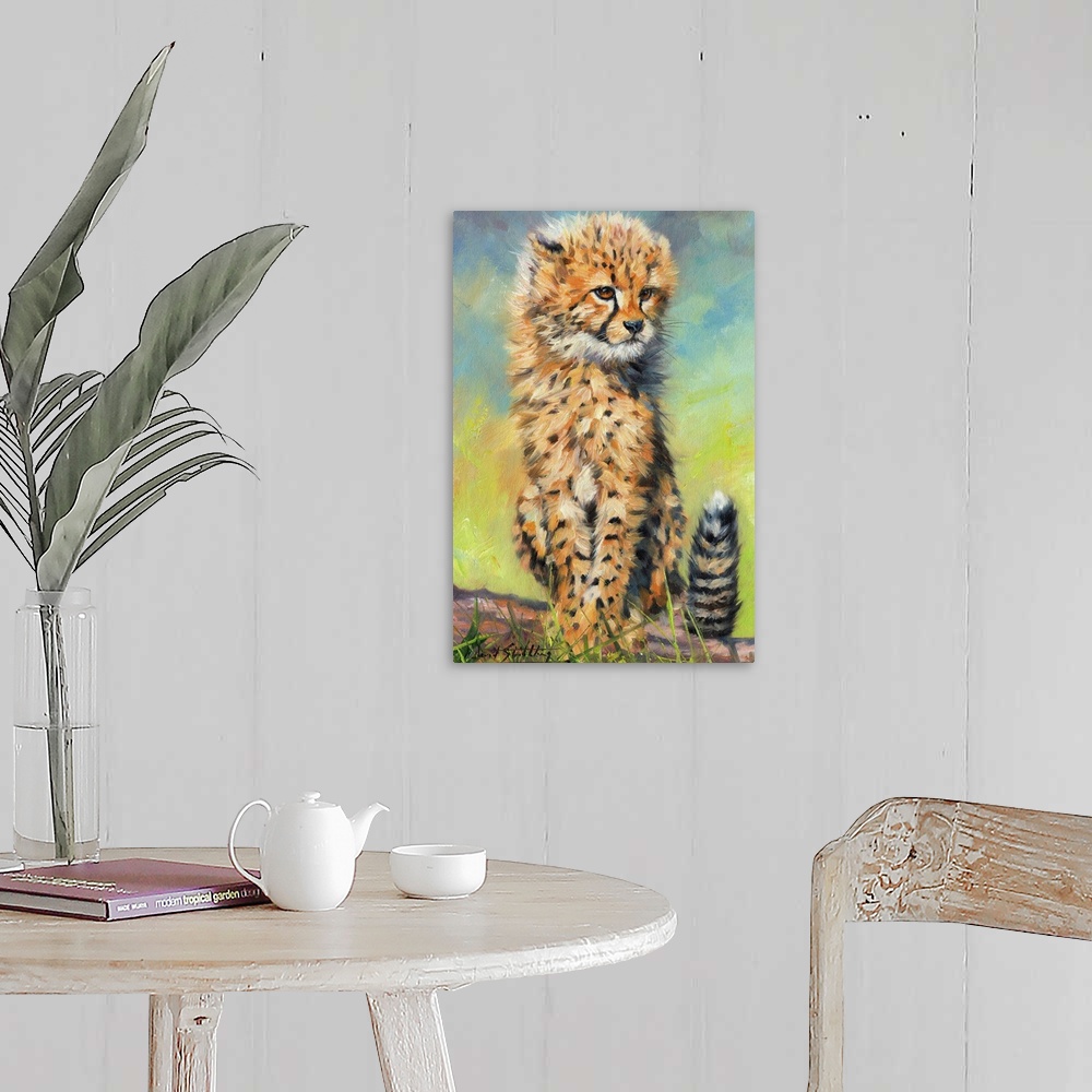A farmhouse room featuring Cheetah Cub. Oil on canvas.