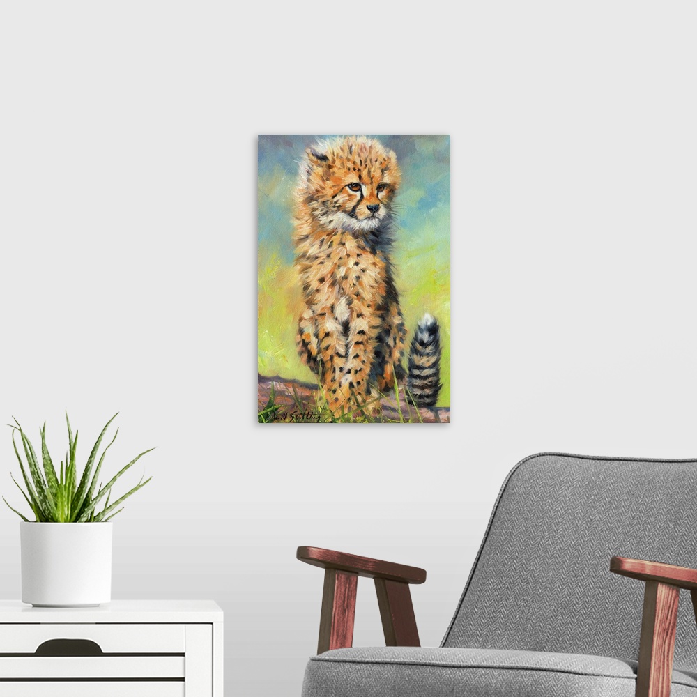 A modern room featuring Cheetah Cub. Oil on canvas.