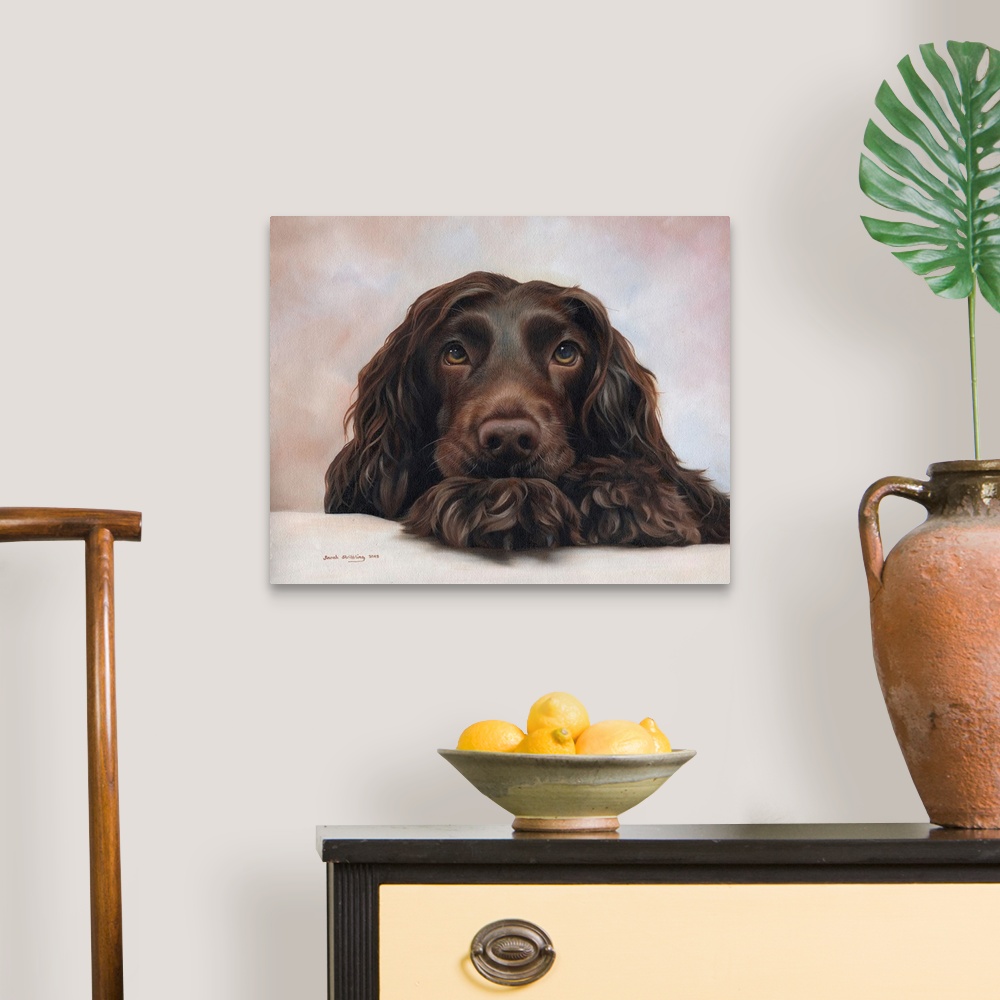 A traditional room featuring Oil painting of a Cocker spaniel.