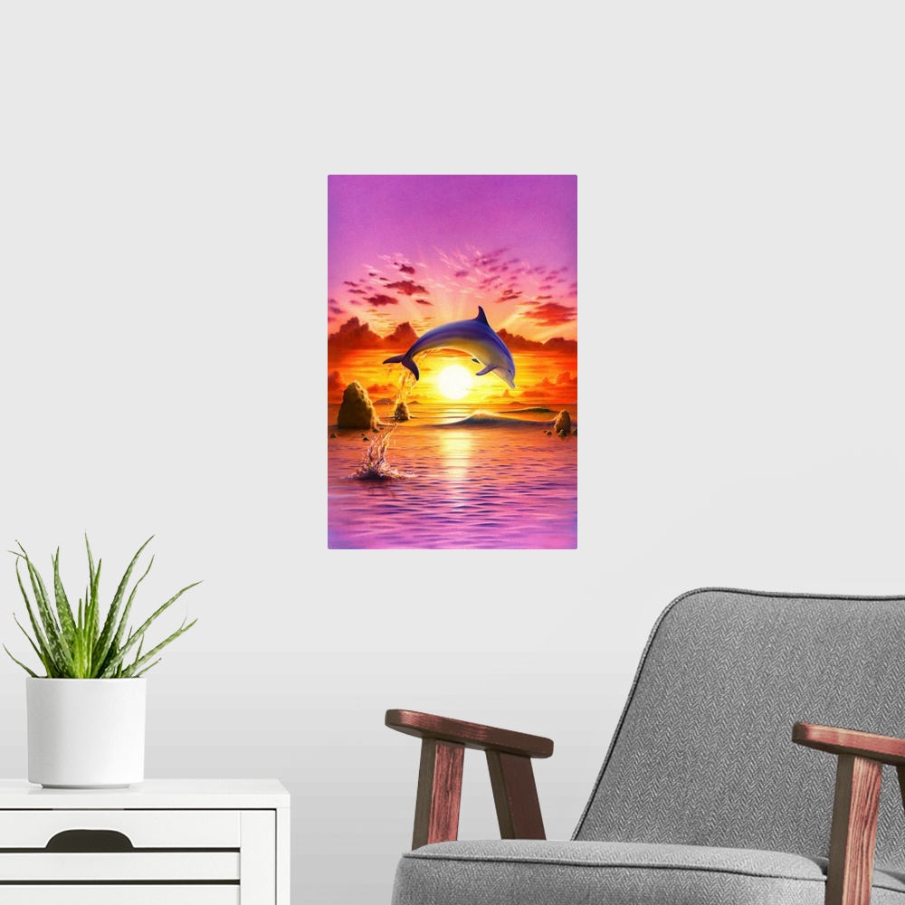 A modern room featuring Day Of The Dolphin - Sunset