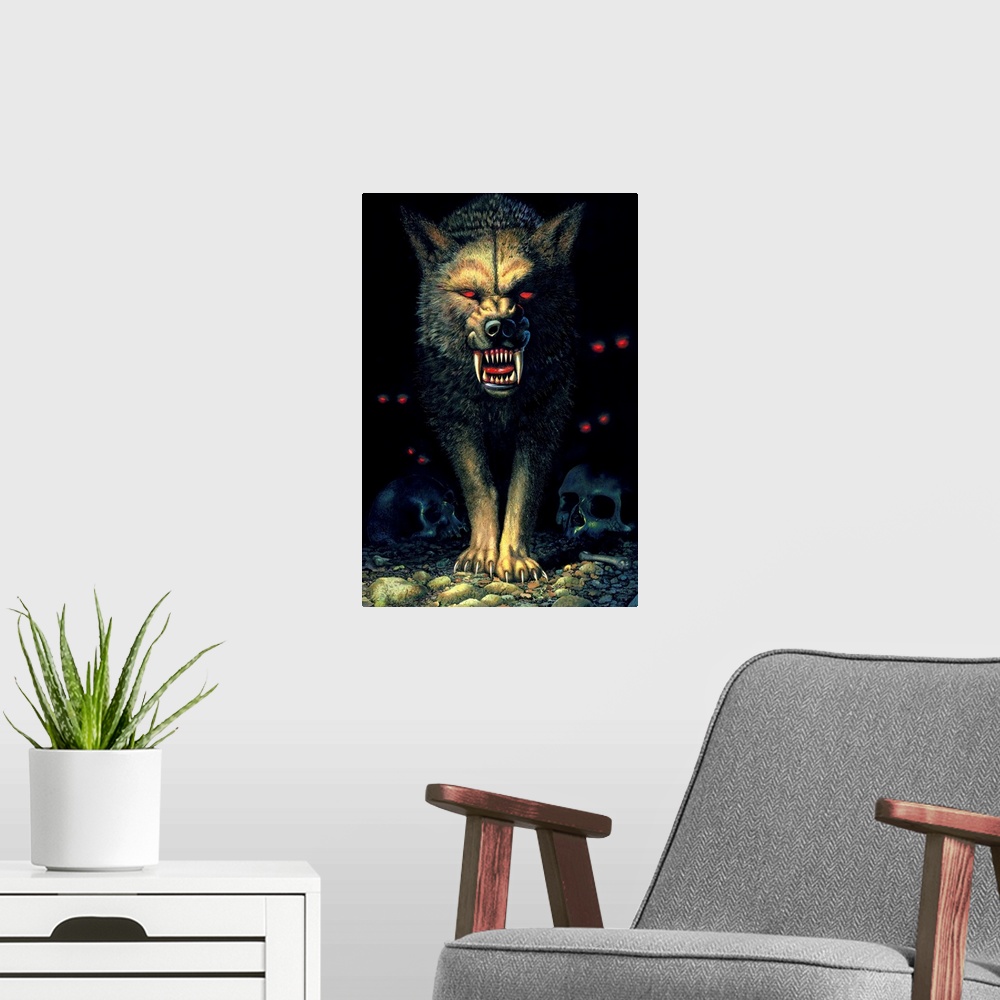 A modern room featuring Demon Wolf