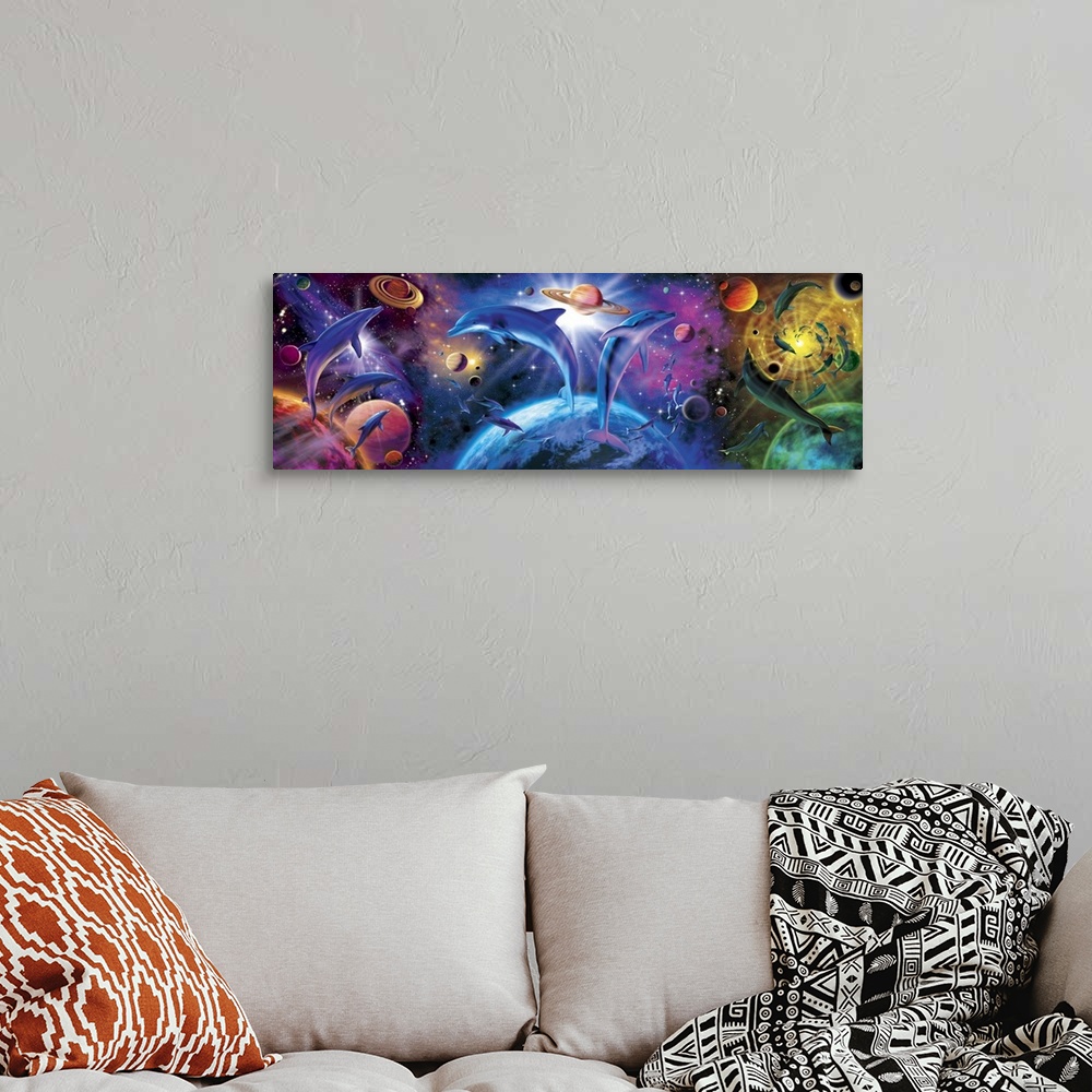A bohemian room featuring Dolphin Triptych