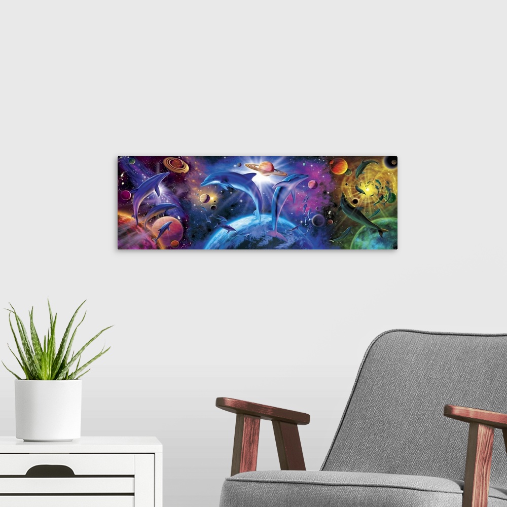 A modern room featuring Dolphin Triptych