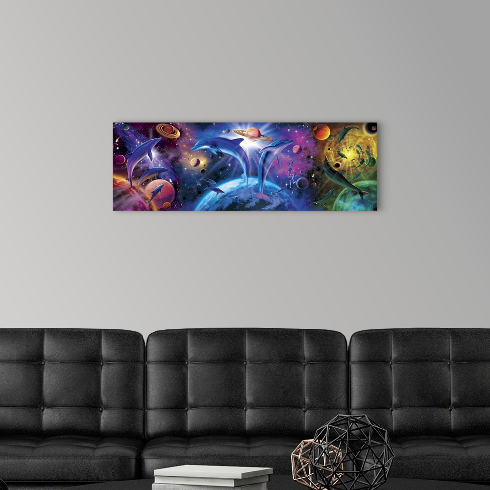 A modern room featuring Dolphin Triptych