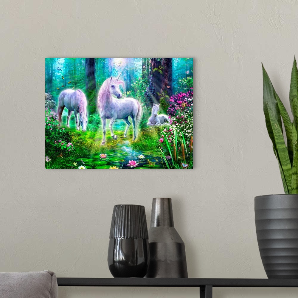 A modern room featuring Forest Unicorn Family