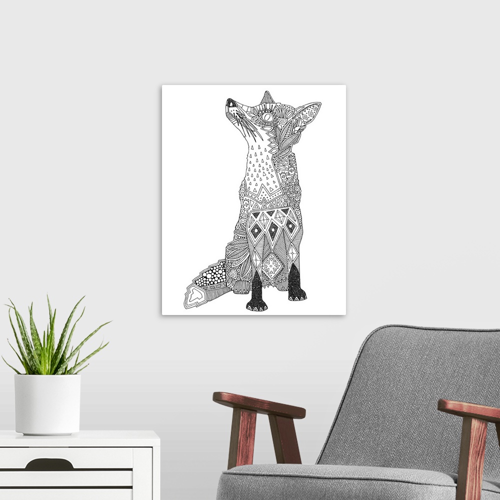 A modern room featuring Illustration of a fox with geometric patterns.