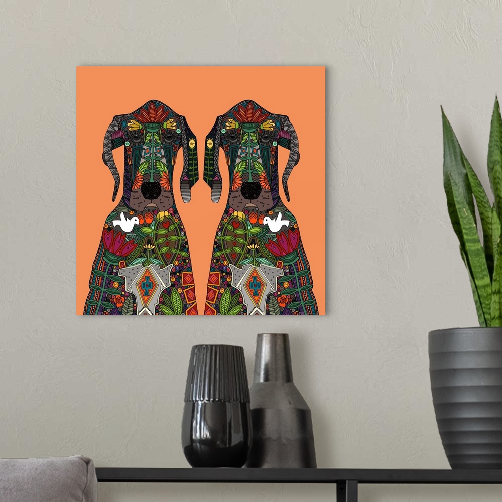A modern room featuring Illustrated Great Danes