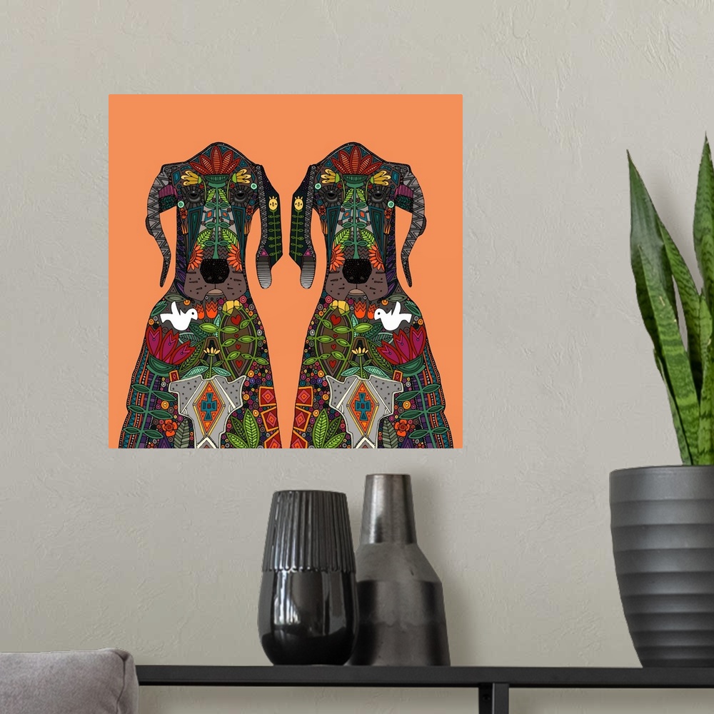 A modern room featuring Illustrated Great Danes