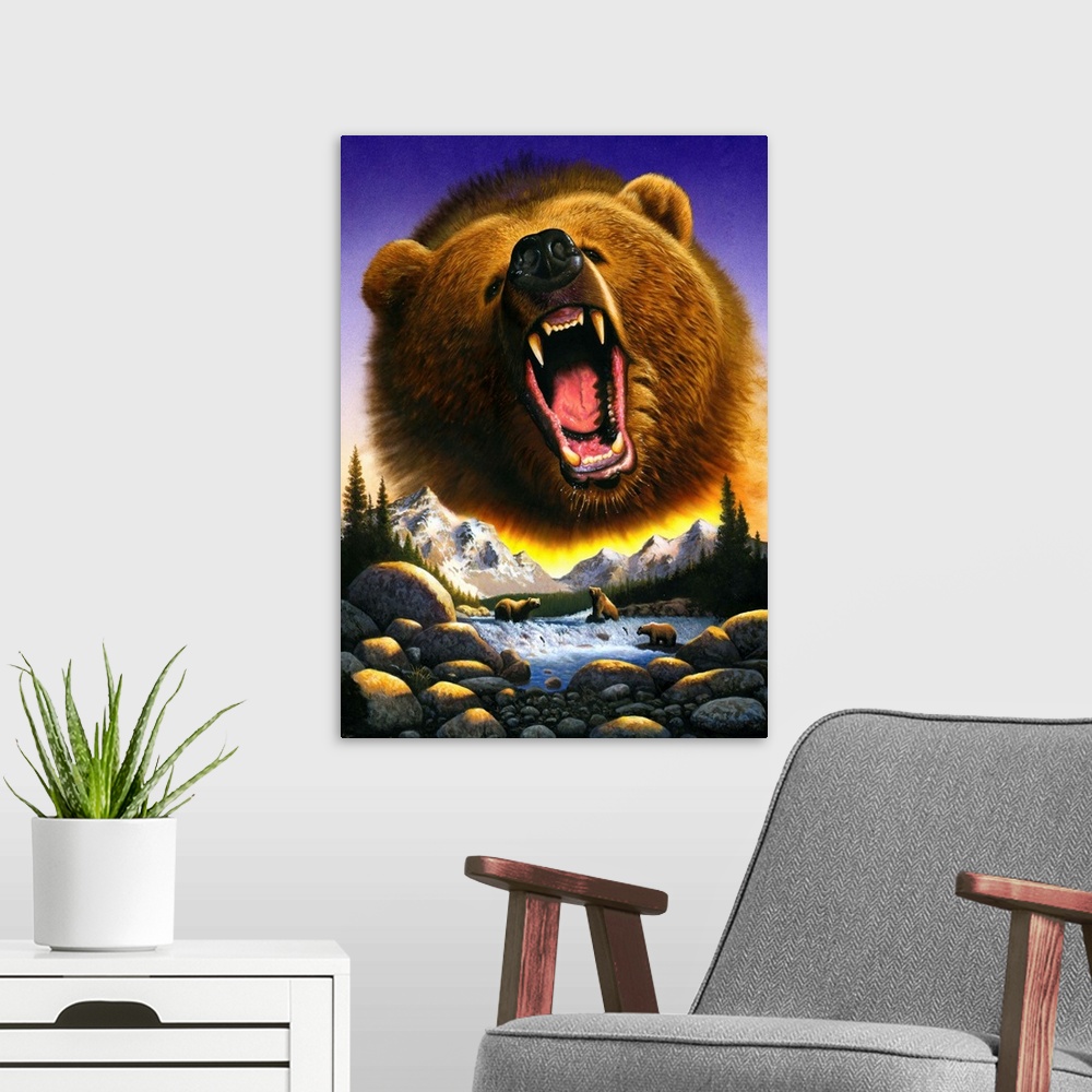 A modern room featuring Grizzly Bear
