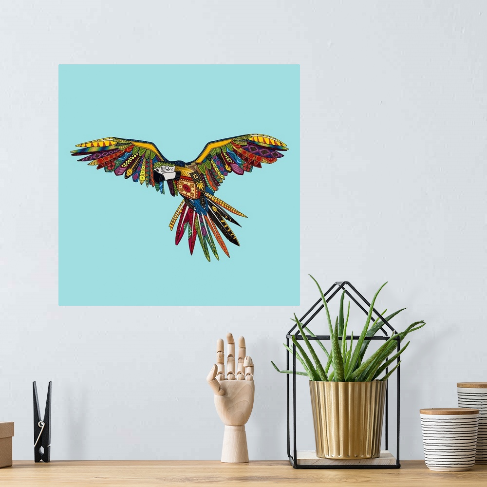 A bohemian room featuring ILLUSTRATED MACAW