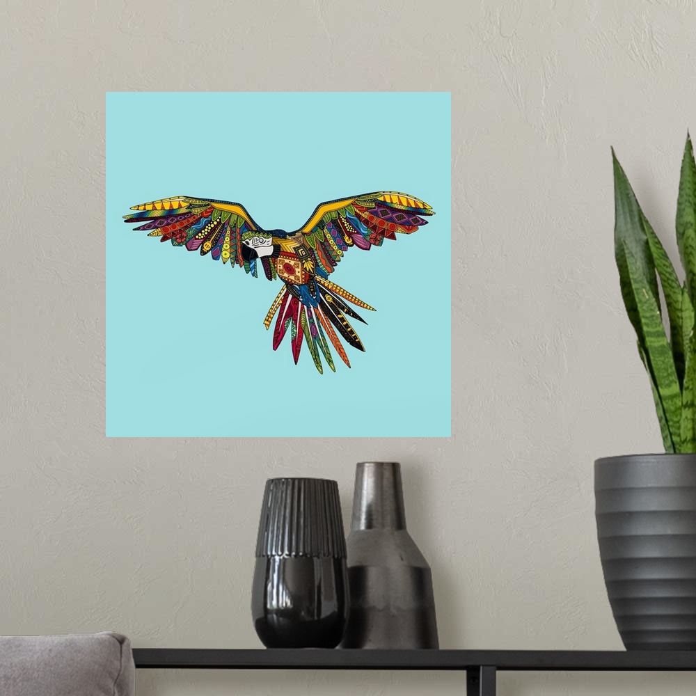 A modern room featuring ILLUSTRATED MACAW