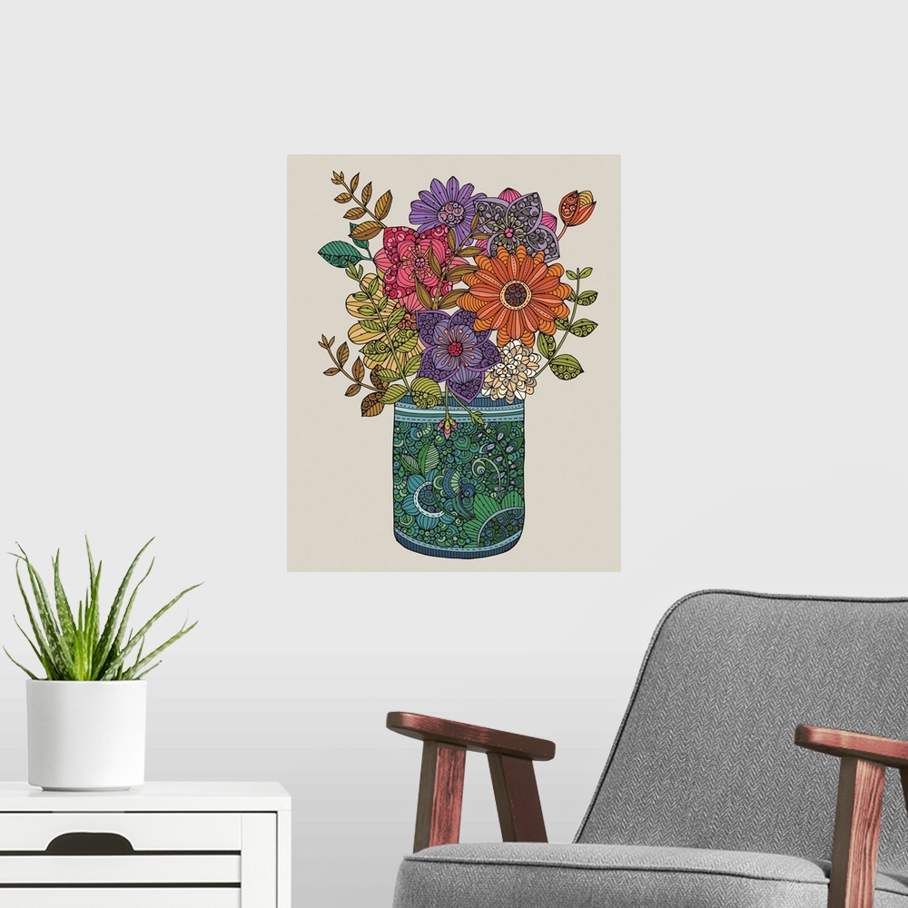 A modern room featuring Jar With Flowers