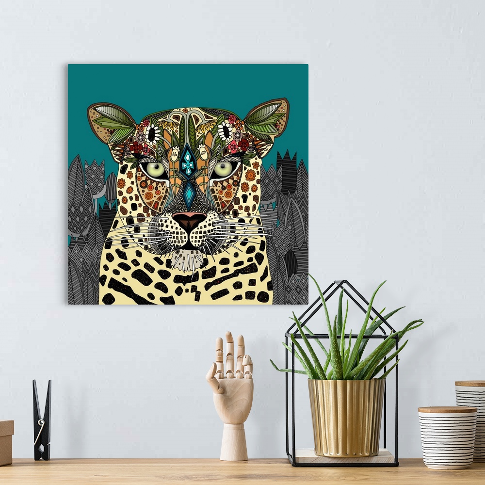 A bohemian room featuring Illustrated leopard