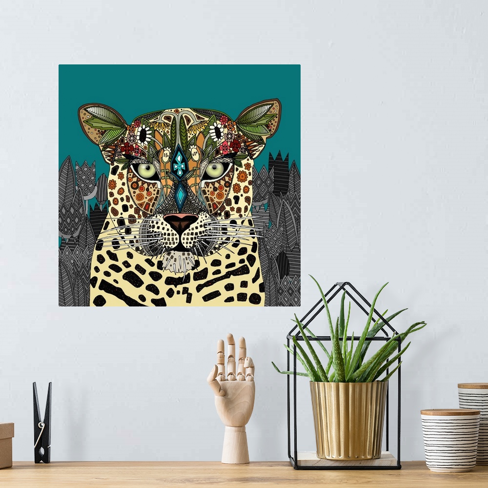 A bohemian room featuring Illustrated leopard