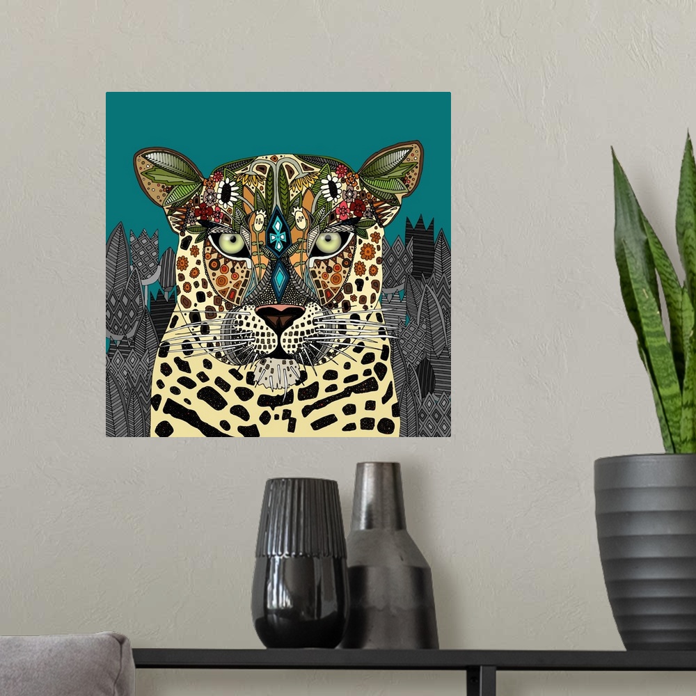 A modern room featuring Illustrated leopard