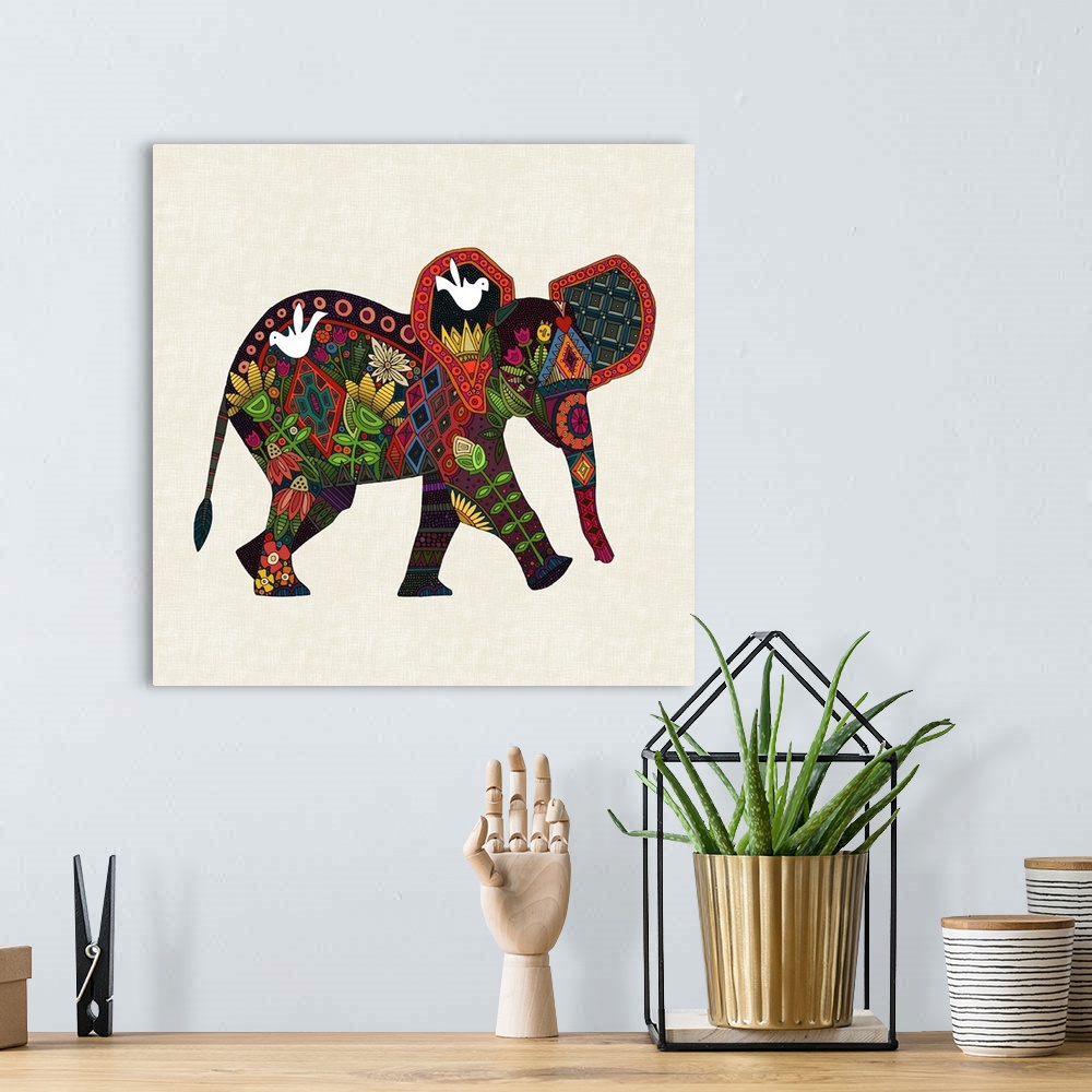 A bohemian room featuring ILLUSTRATED NATURE ELEPHANT