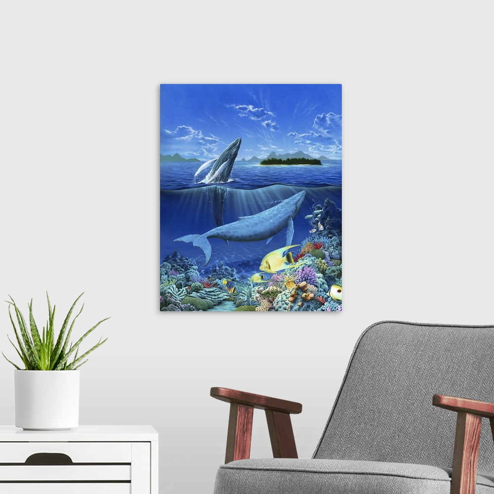 A modern room featuring Living Ocean - Whales