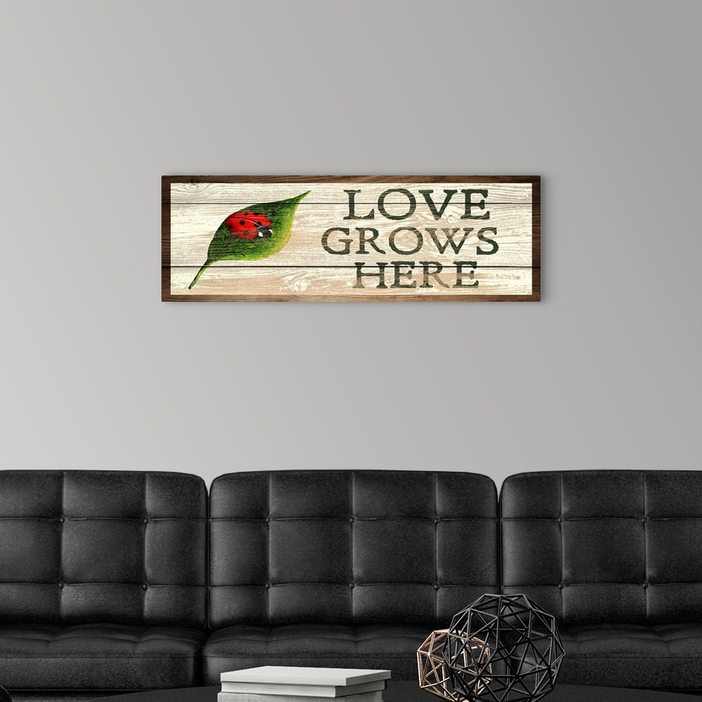 A modern room featuring Love Grows Here