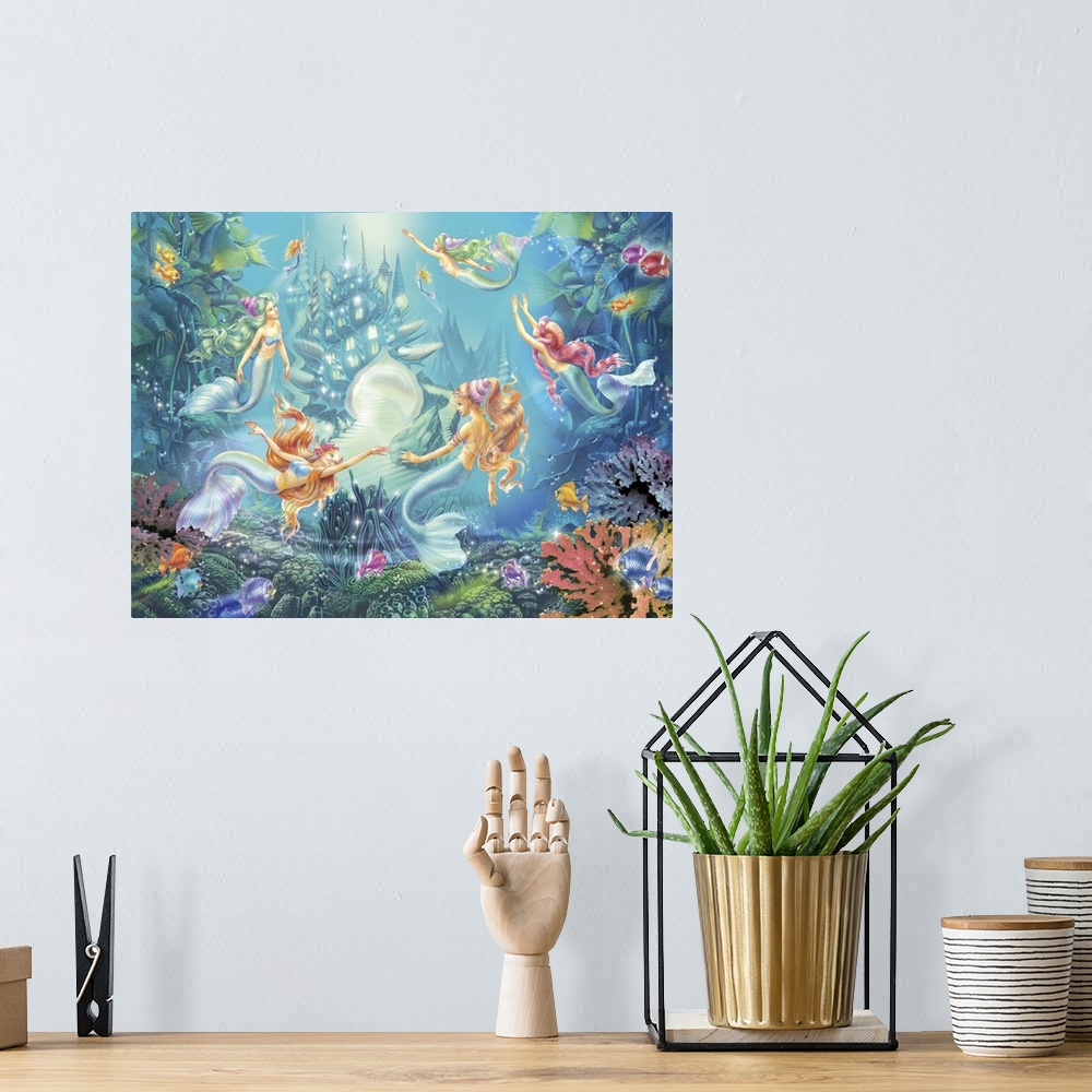 A bohemian room featuring mermaids, underwater, fish, fantasy