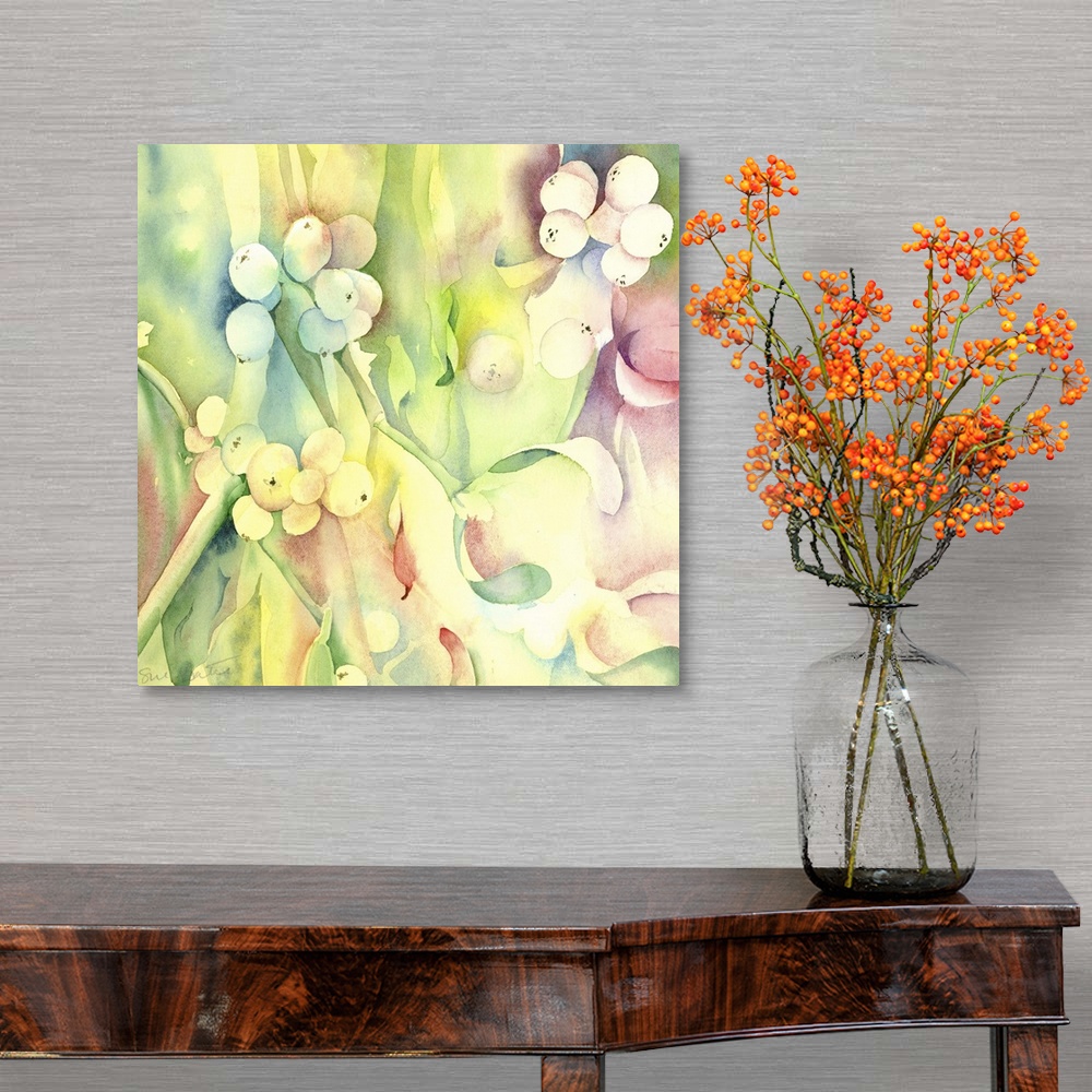 A traditional room featuring Contemporary watercolor painting of brightly colored flowers.