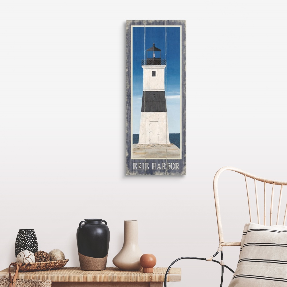 A farmhouse room featuring Painting of Erie Harbor North Pier Light in Pennsylvania.
