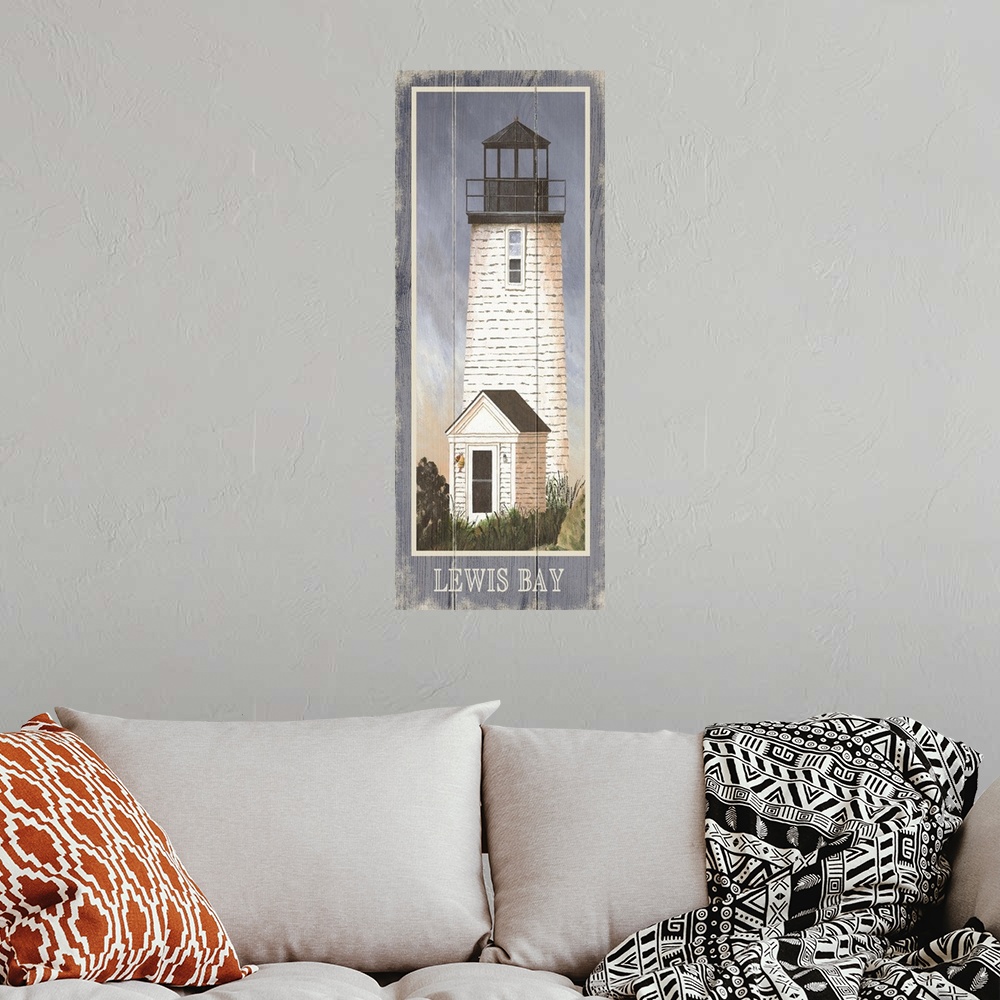 A bohemian room featuring Painting of Lewis Bay Lighthouse in Cape Cod, Massachusetts.