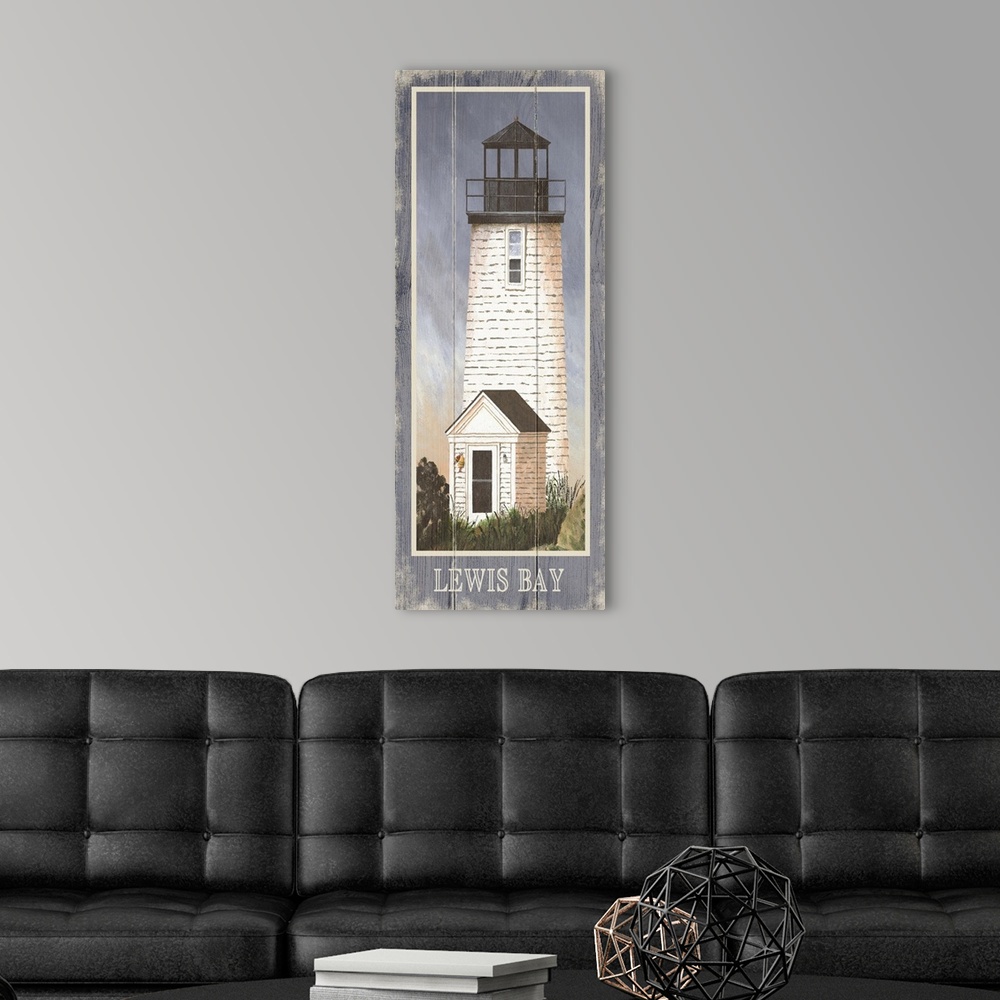 A modern room featuring Painting of Lewis Bay Lighthouse in Cape Cod, Massachusetts.