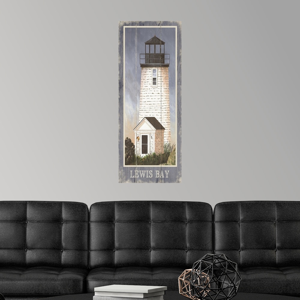 A modern room featuring Painting of Lewis Bay Lighthouse in Cape Cod, Massachusetts.