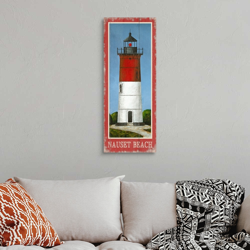 A bohemian room featuring Painting of Nauset Light in Eastham, Massachusetts.